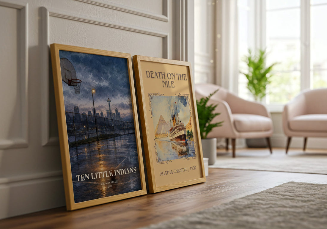 Ten Little Indians watercolour print framed by window – literary home decor