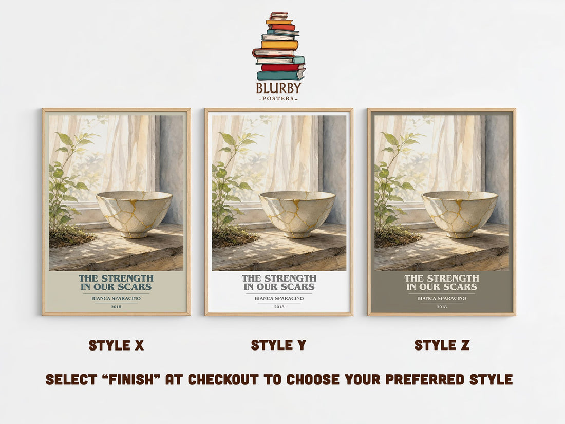 The Strength in Our Scars book cover print in frame leaning in hallway – poetry wall art (mockup)