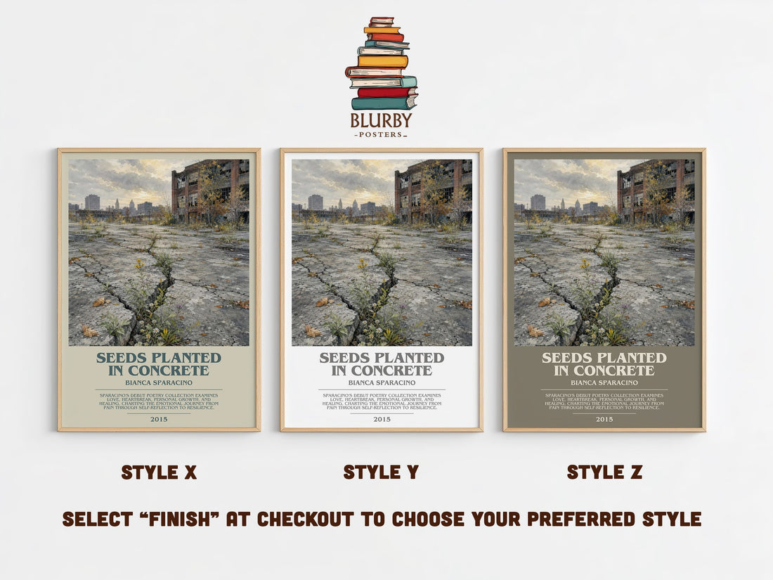 Seeds Planted in Concrete bookish print in frame leaning in hallway – poetry wall art (mockup)