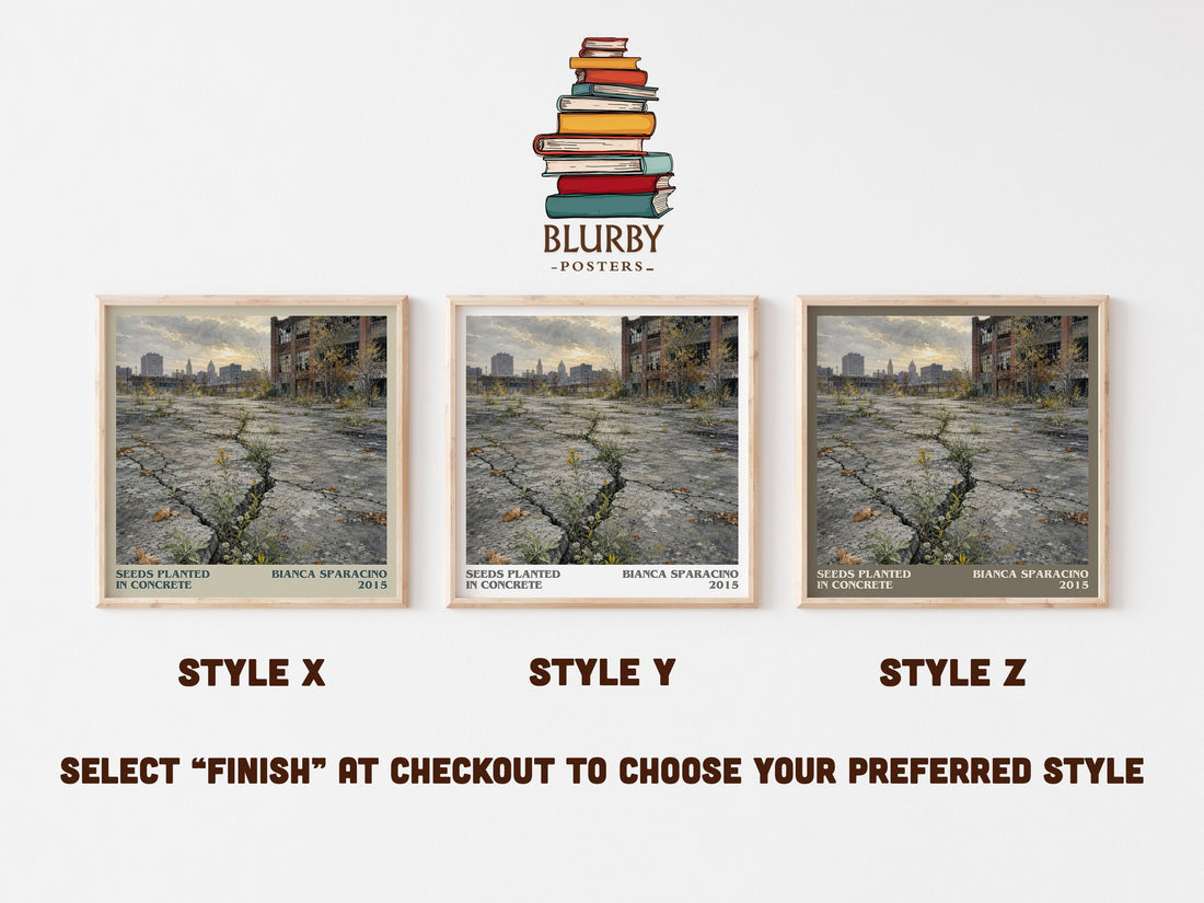 Seeds Planted in Concrete literary print in frame leaning in hallway – poetry wall art (mockup)