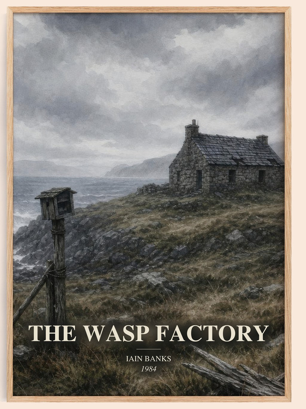 The Wasp Factory watercolour book poster by Iain Banks – framed literary art print