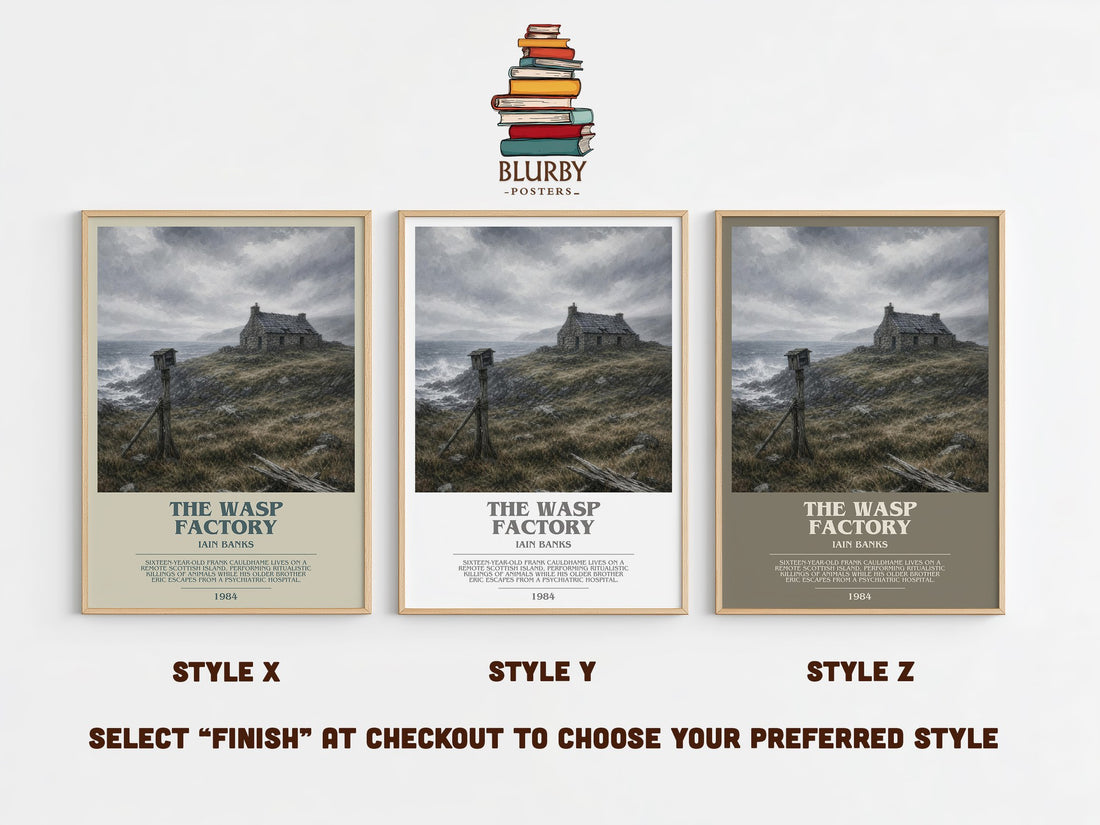 The Wasp Factory bookish print in frame leaning in hallway – literary fiction wall art (mockup)