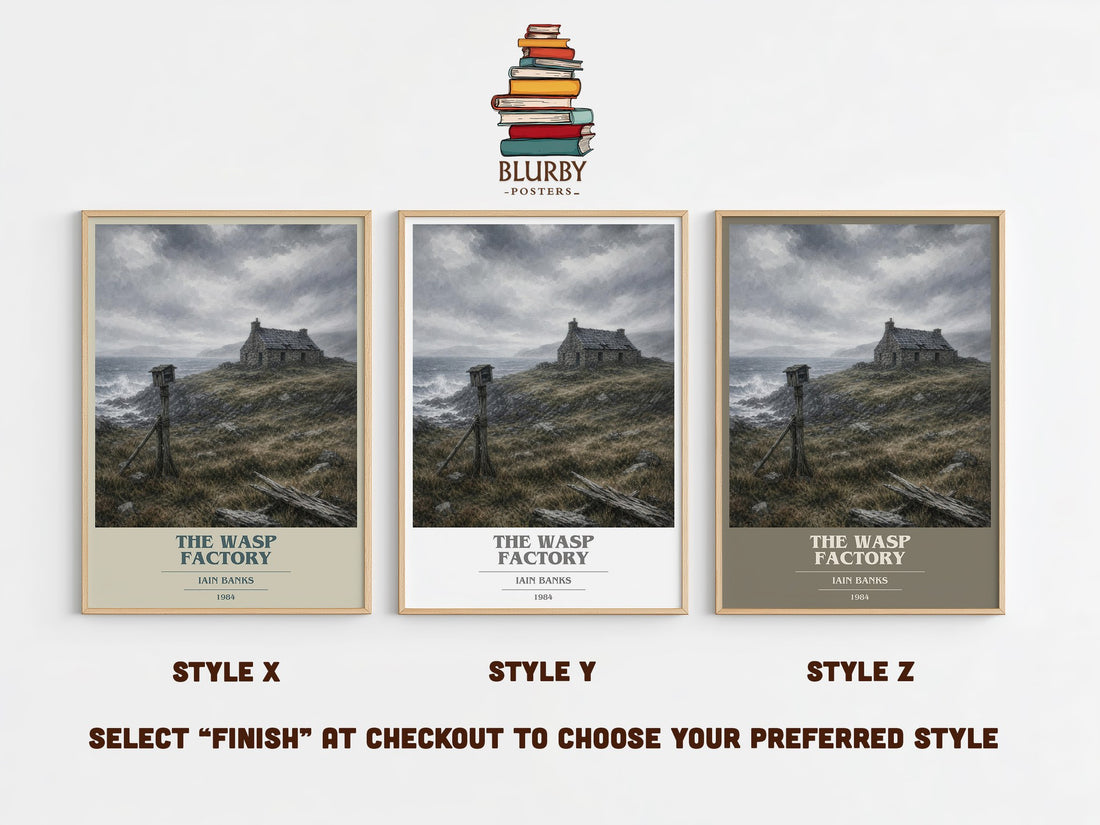 The Wasp Factory book cover print in frame leaning in hallway – literary fiction wall art (mockup)