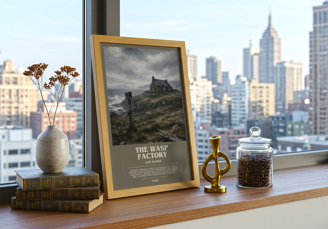 The Wasp Factory bookish print framed by window – literary home decor