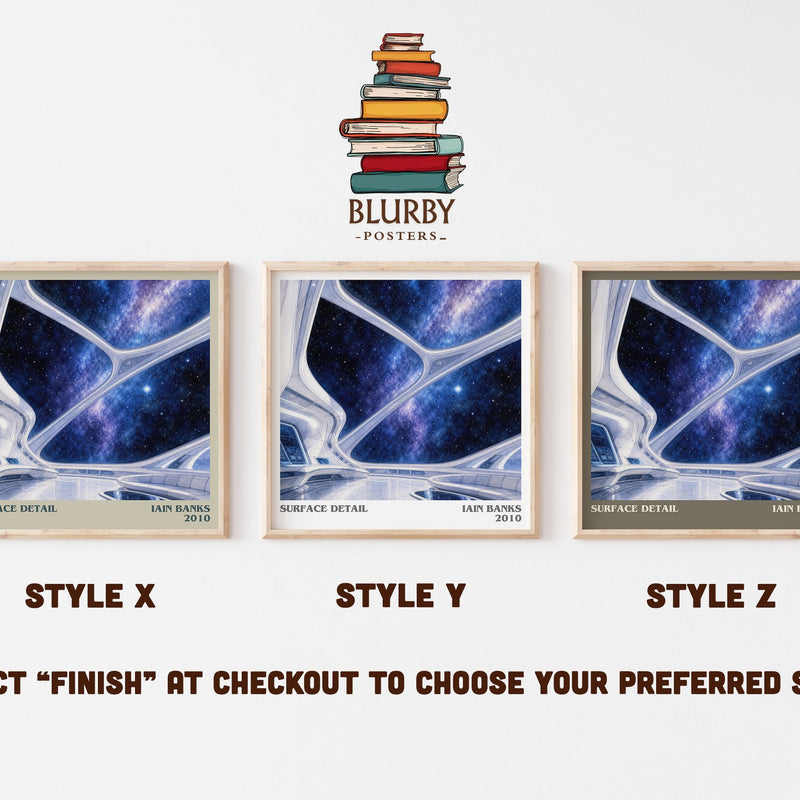 Surface Detail literary print in frame leaning in hallway – sci fi wall art