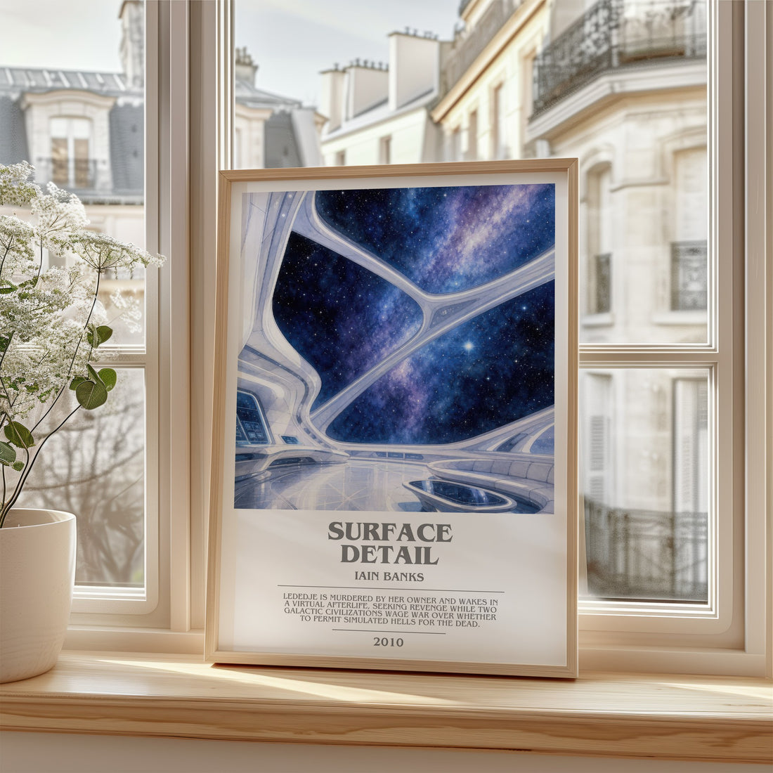 Surface Detail bookish poster colour and style options – Iain Banks book art