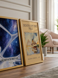 Surface Detail watercolour print framed by window – literary home decor