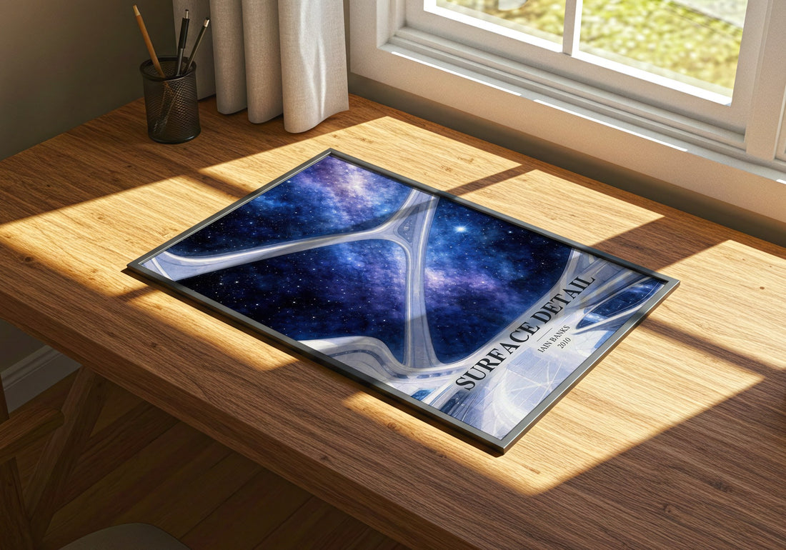 Surface Detail watercolour book poster framed on wall – sci fi wall art