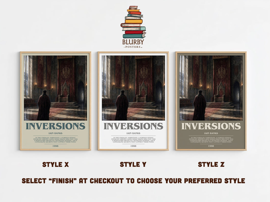 Inversions bookish print in frame leaning in hallway – sci fi wall art (mockup)