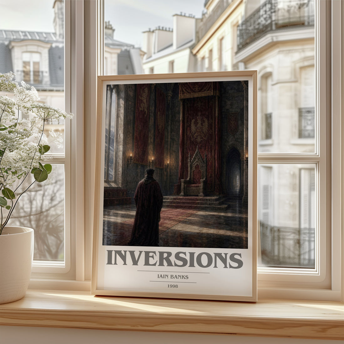 Inversions book cover poster colour and style options – Iain Banks book art