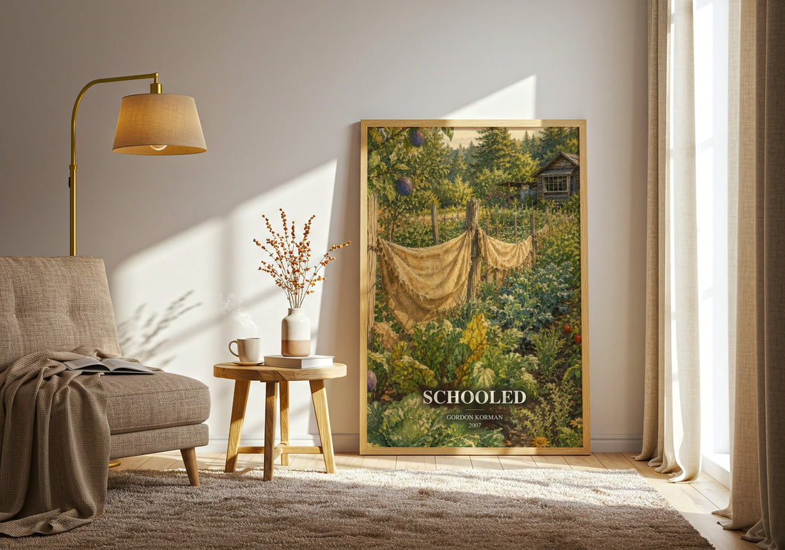 Schooled watercolour print in frame leaning in hallway – young adult wall art