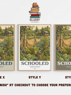 Schooled book cover print in frame leaning in hallway – young adult wall art