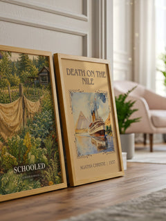 Schooled watercolour print framed by window – literary home decor