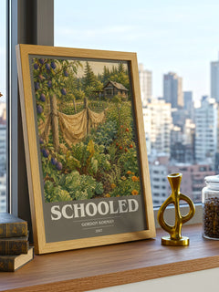 Schooled book cover print framed by window – literary home decor