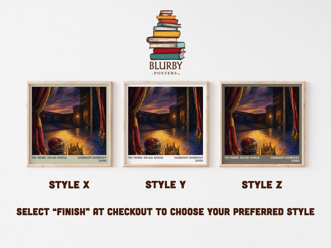 No more dead dogs literary print in frame leaning in hallway – childrens wall art (mockup)