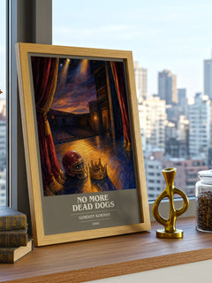No more dead dogs book cover print framed by window – literary home decor