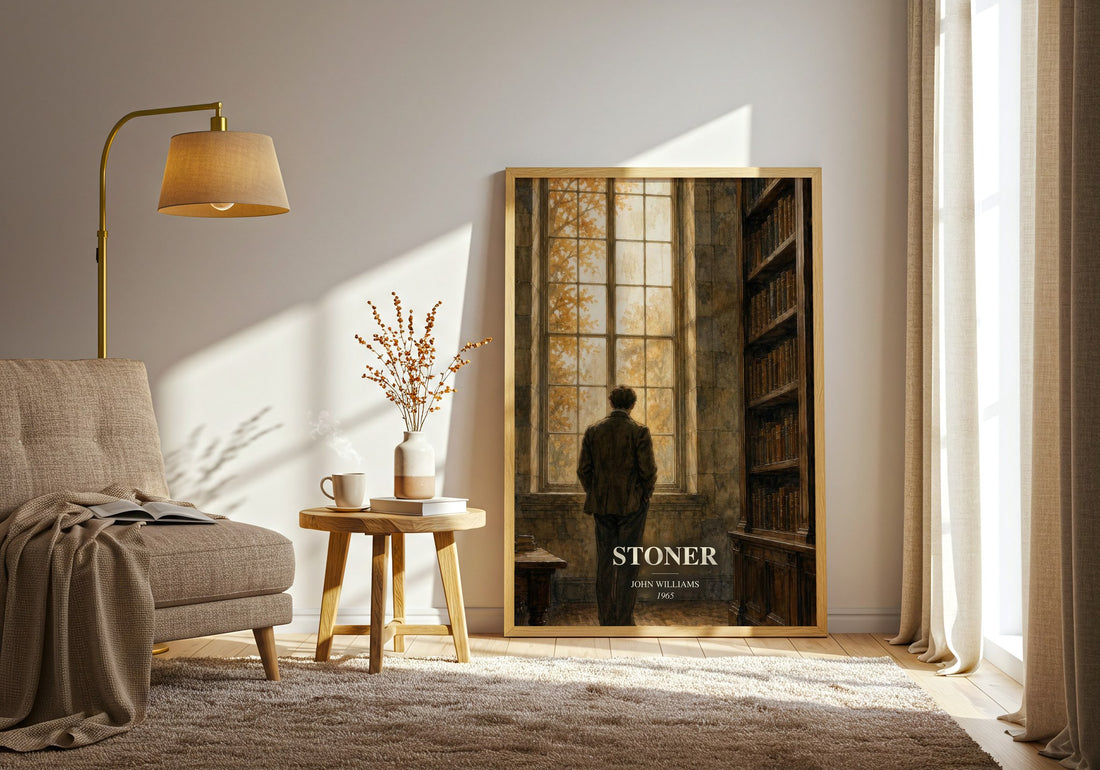 Stoner watercolour print in frame leaning in hallway – literary fiction wall art