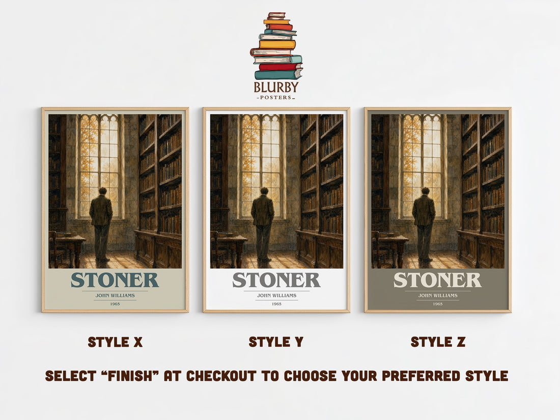 Stoner book cover print in frame leaning in hallway – literary fiction wall art (mockup)