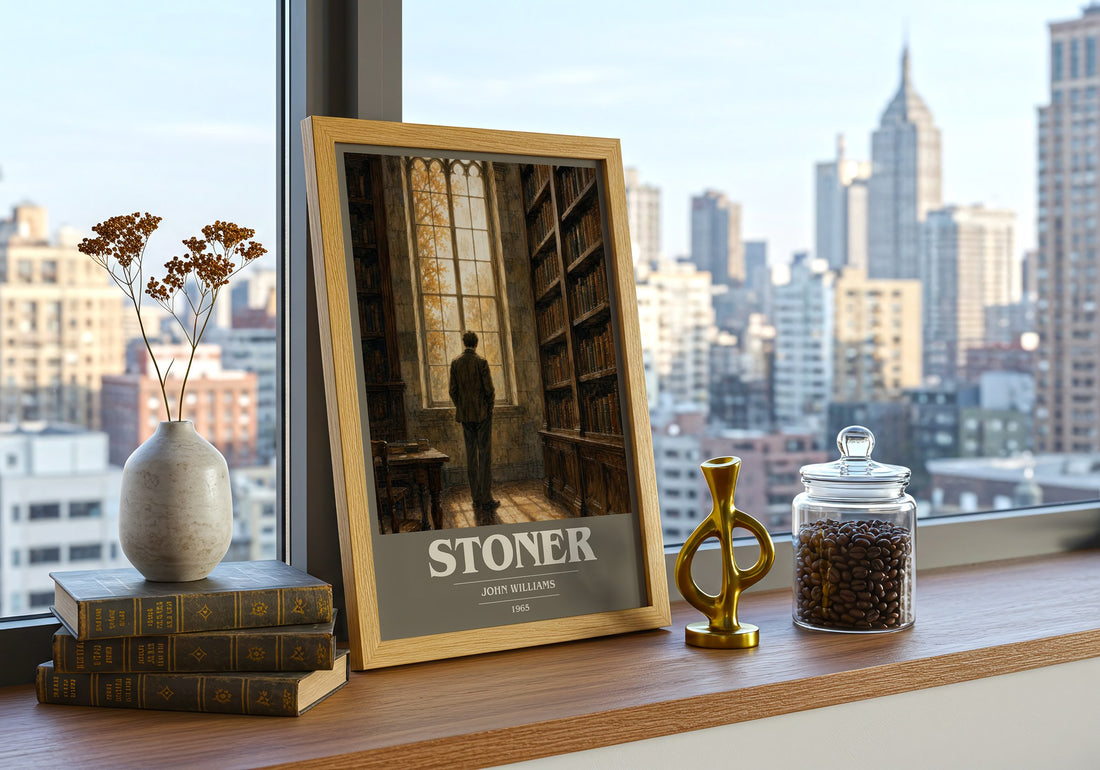 Stoner book cover print framed by window – literary home decor