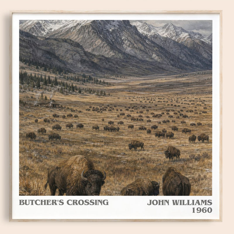 Butcher's Crossing literary book poster by John Williams – framed literary art print