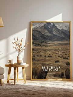 Butcher's Crossing watercolour print in frame leaning in hallway – literary fiction wall art
