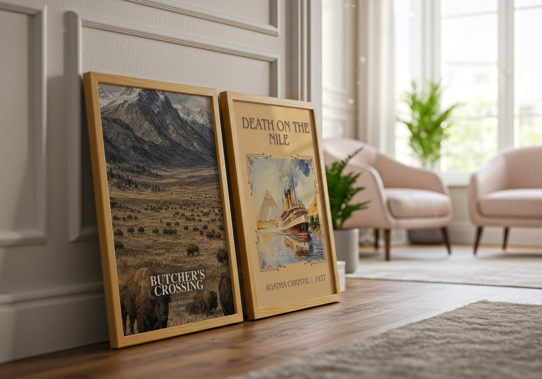 Butcher's Crossing watercolour print framed by window – literary home decor