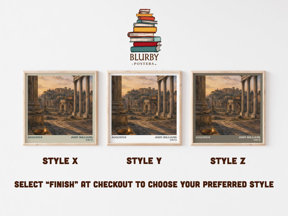Augustus literary print in frame leaning in hallway – historical fiction wall art (mockup)