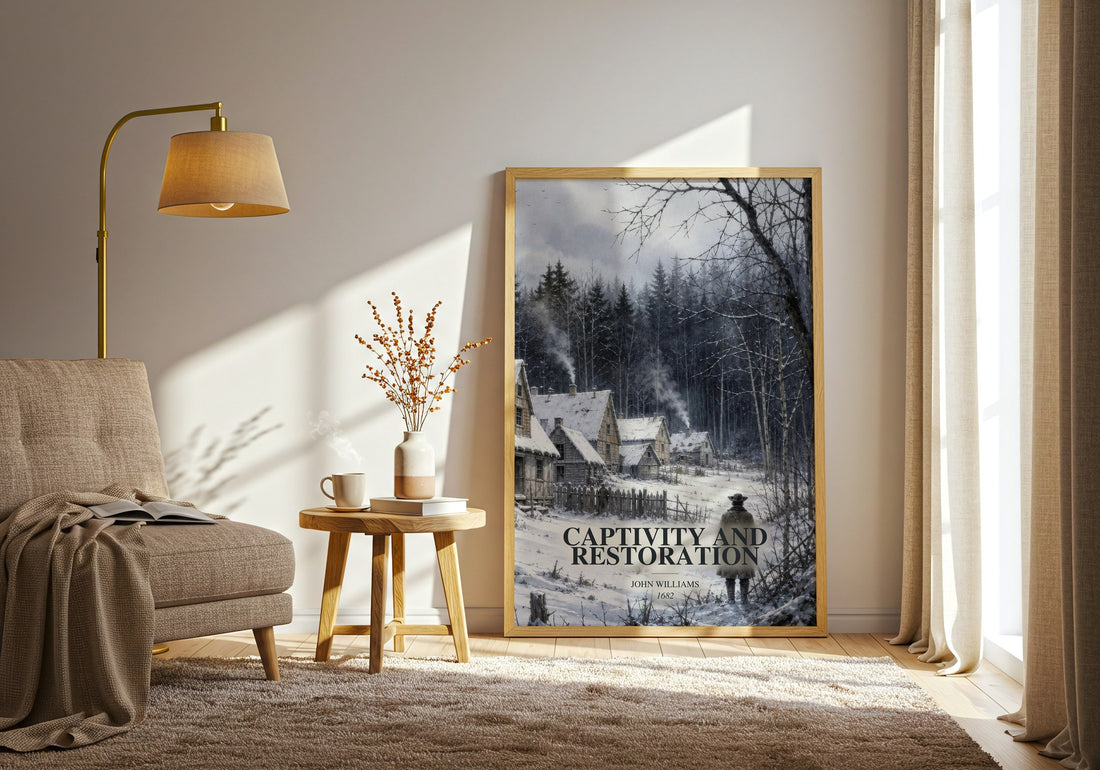 Captivity and Restoration watercolour print in frame leaning in hallway – memoir wall art