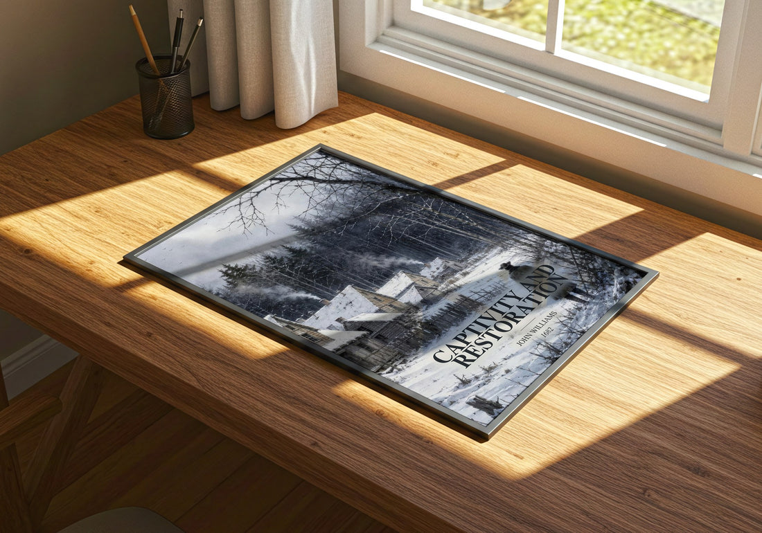 Captivity and Restoration watercolour book poster framed on wall – memoir wall art