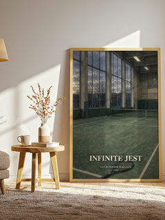 Infinite Jest watercolour print in frame leaning in hallway – contemporary fiction wall art