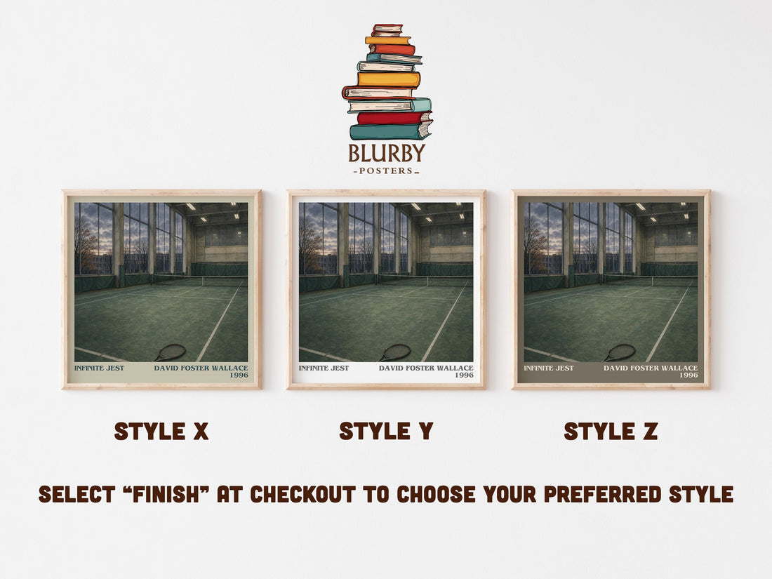 Infinite Jest literary print in frame leaning in hallway – contemporary fiction wall art (mockup)