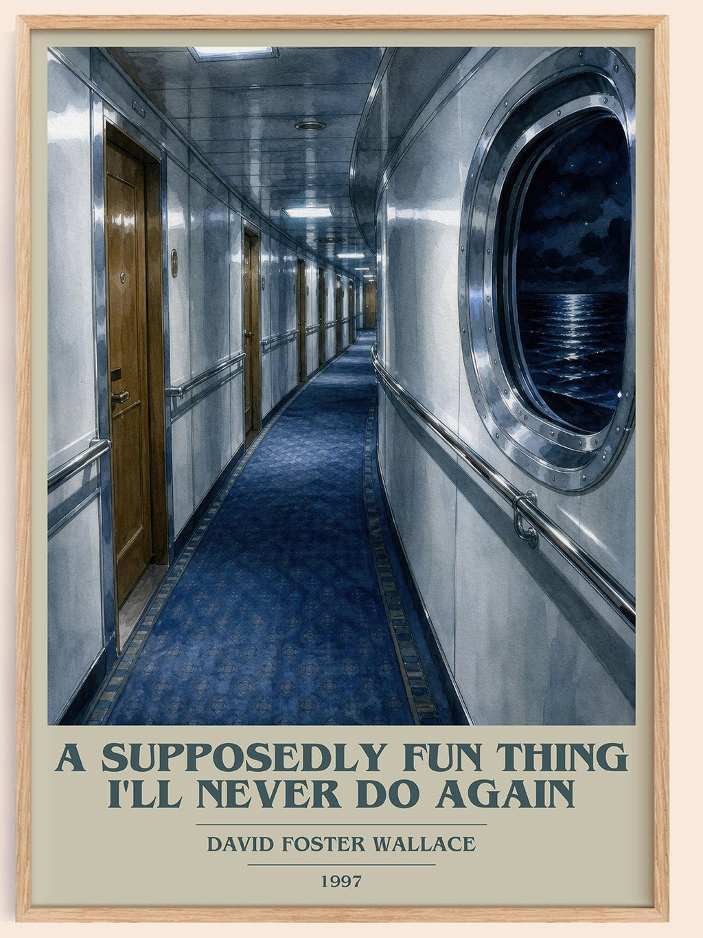A supposedly fun thing I'll never do again book cover book poster by David Foster Wallace – framed literary art print