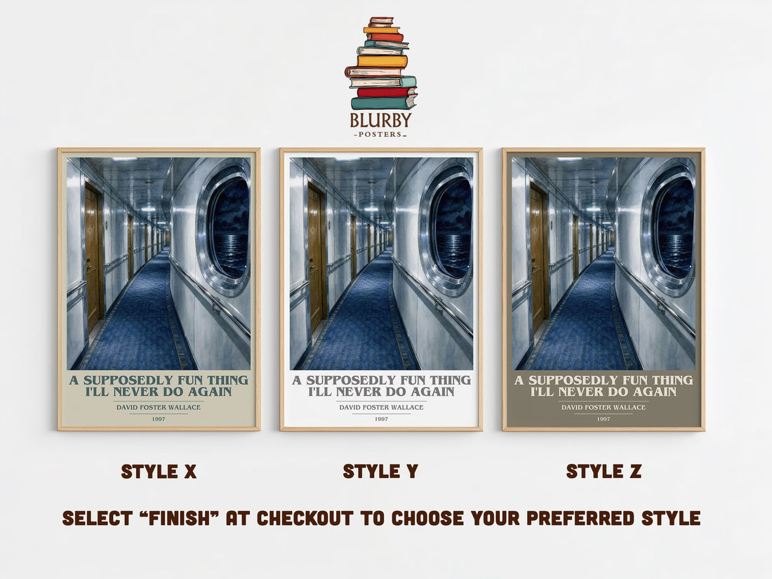 A supposedly fun thing I'll never do again book cover print in frame leaning in hallway – non fiction wall art (mockup)