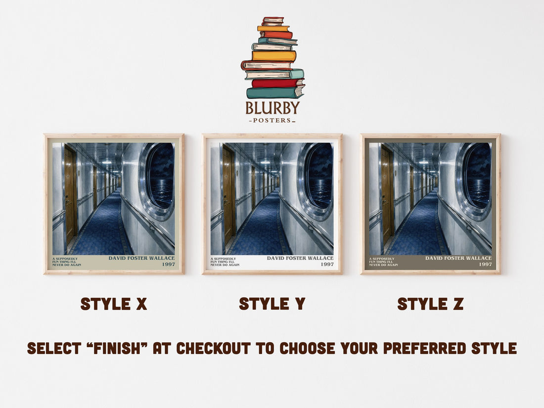A supposedly fun thing I'll never do again literary print in frame leaning in hallway – non fiction wall art (mockup)