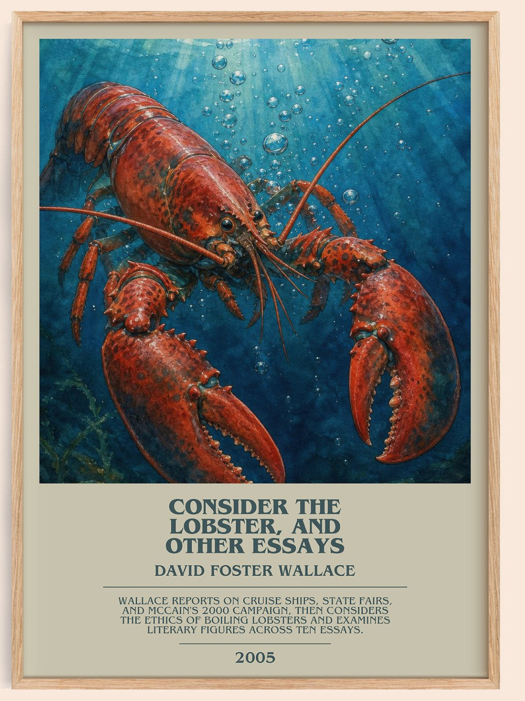 Consider the lobster, and other essays bookish book poster by David Foster Wallace – framed literary art print