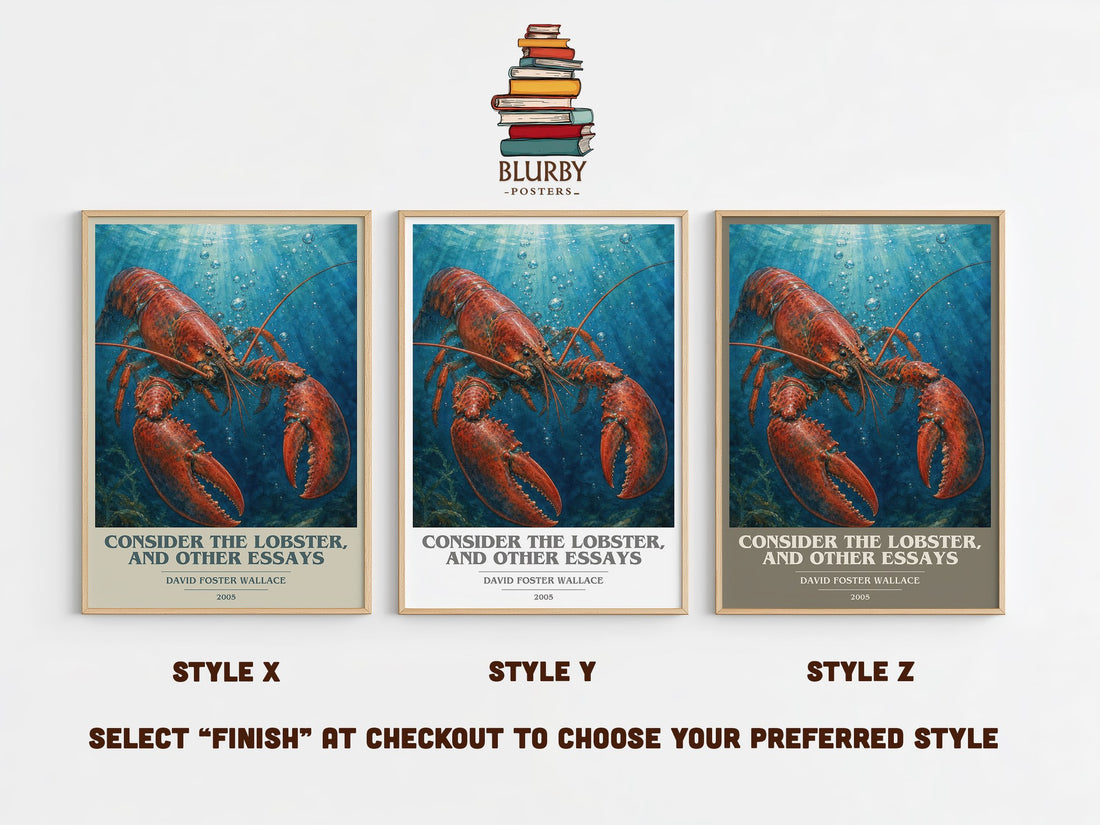 Consider the lobster, and other essays book cover print in frame leaning in hallway – non fiction wall art (mockup)