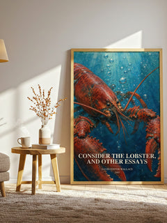 Consider the lobster, and other essays watercolour print in frame leaning in hallway – non fiction wall art