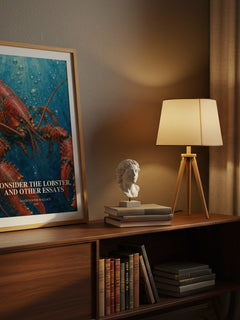 Consider the lobster, and other essays watercolour print on bookshelf – David Foster Wallace fan gift