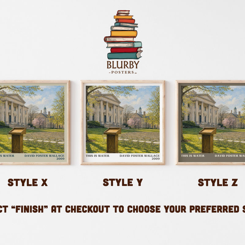 This is water literary print in frame leaning in hallway – philosophy wall art