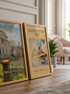 This is water watercolour print framed by window – literary home decor