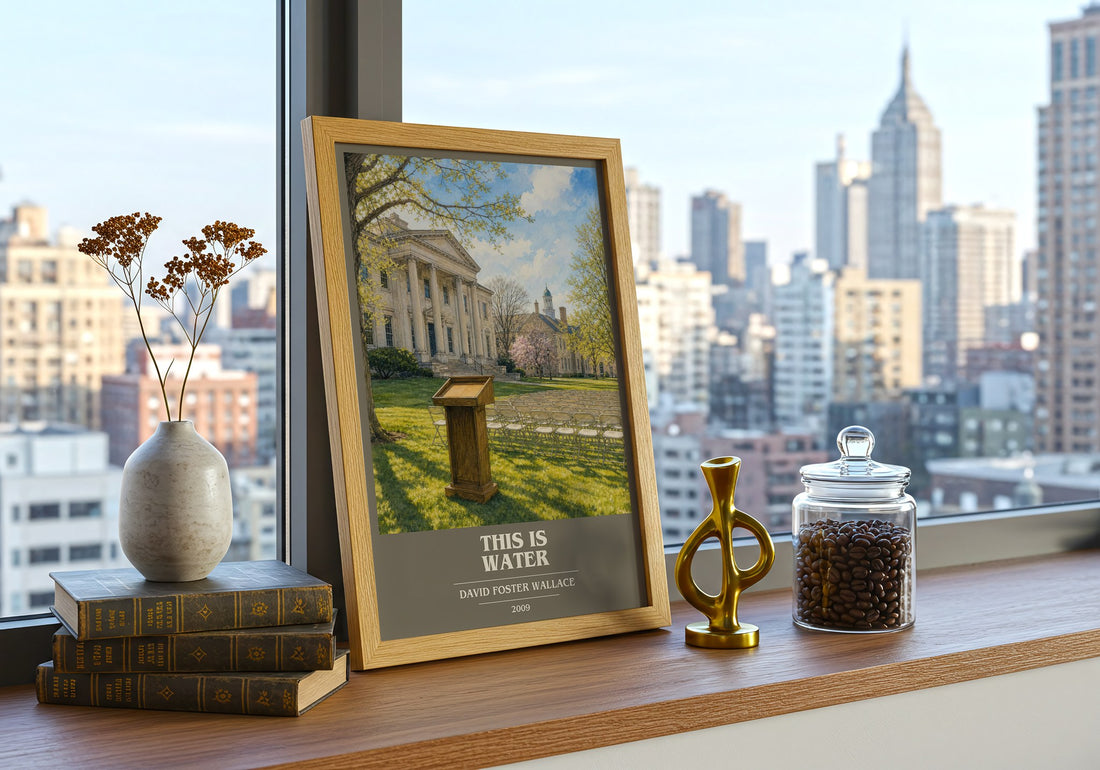 This is water book cover print framed by window – literary home decor