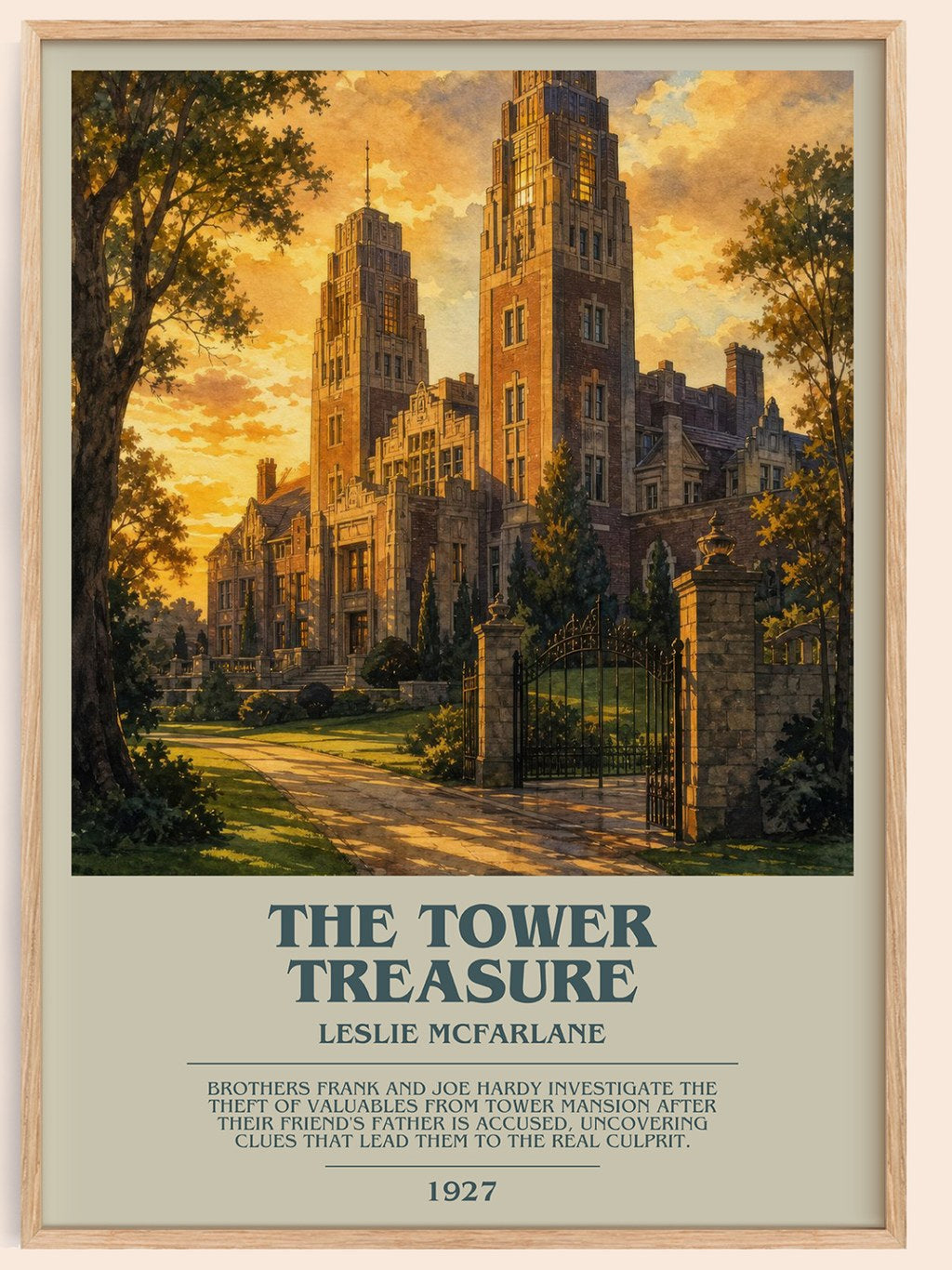 The tower treasure bookish book poster by Leslie McFarlane – framed literary art print