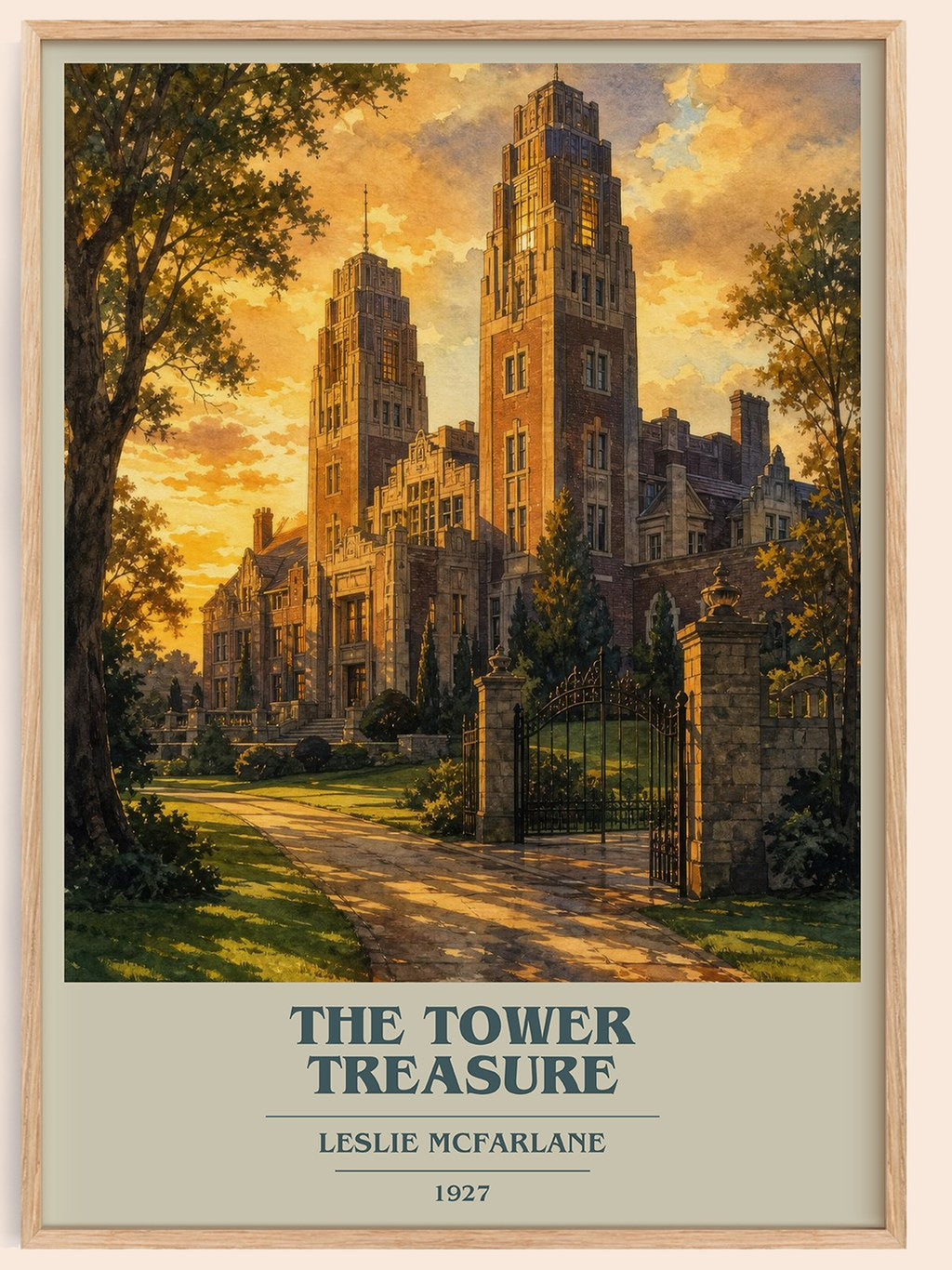 The tower treasure book cover book poster by Leslie McFarlane – framed literary art print