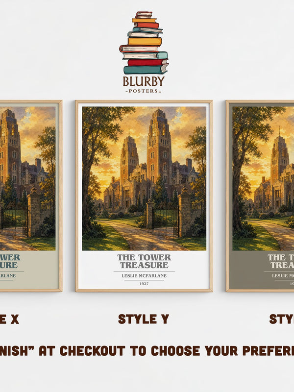 The tower treasure book cover print in frame leaning in hallway – mystery wall art