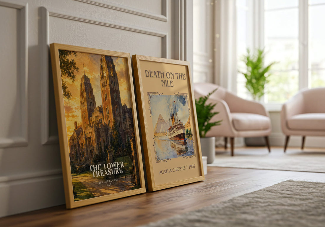 The tower treasure watercolour print framed by window – literary home decor