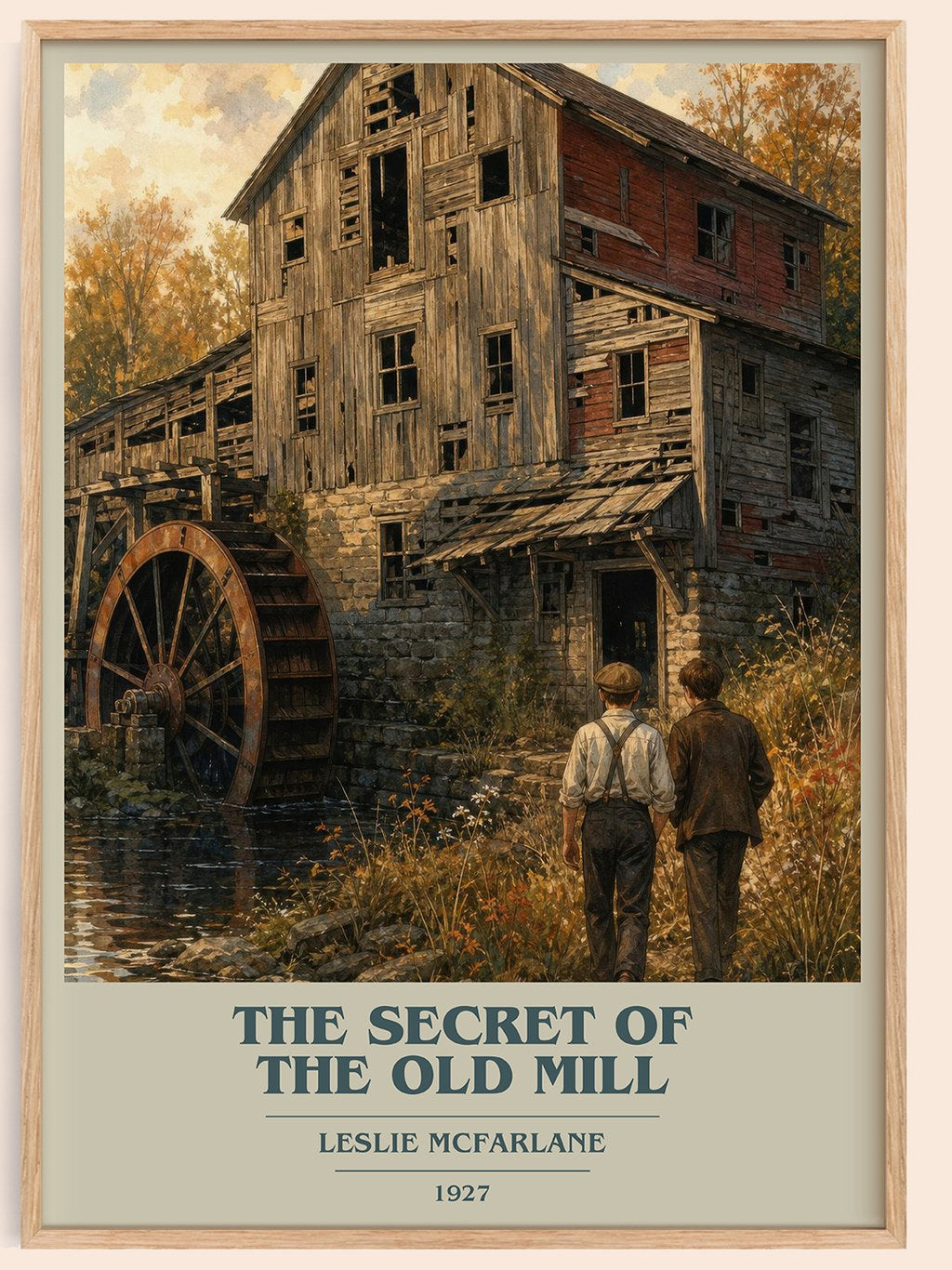 The secret of the old mill book cover book poster by Leslie McFarlane – framed literary art print