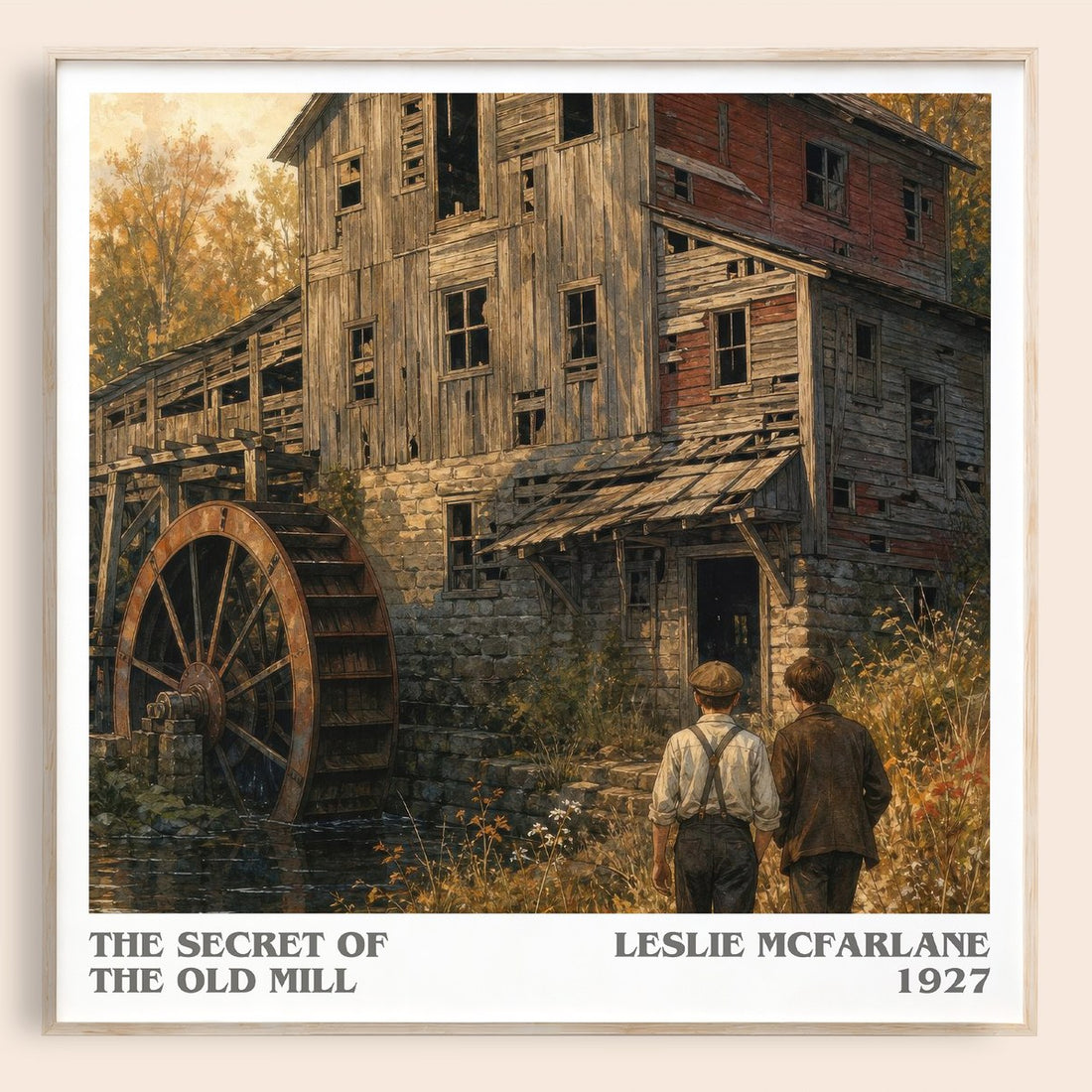 The secret of the old mill literary book poster by Leslie McFarlane – framed literary art print