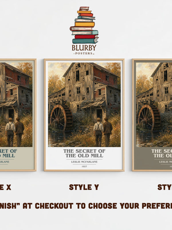 The secret of the old mill book cover print in frame leaning in hallway – mystery wall art