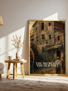 The secret of the old mill watercolour print in frame leaning in hallway – mystery wall art