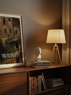 The secret of the old mill watercolour print on bookshelf – Leslie McFarlane fan gift